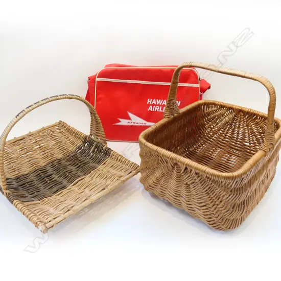 2 CANE BASKETS + HAWAIIAN AIRLINES BAG