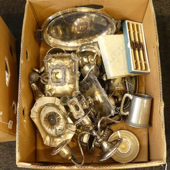 ASST. SILVER PLATE INCL. PR CHAMBERSTICKS