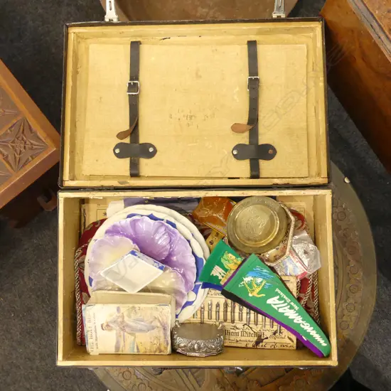 SUITCASE w. ASST. CONTENTS; PENNANT FLAGS ETC