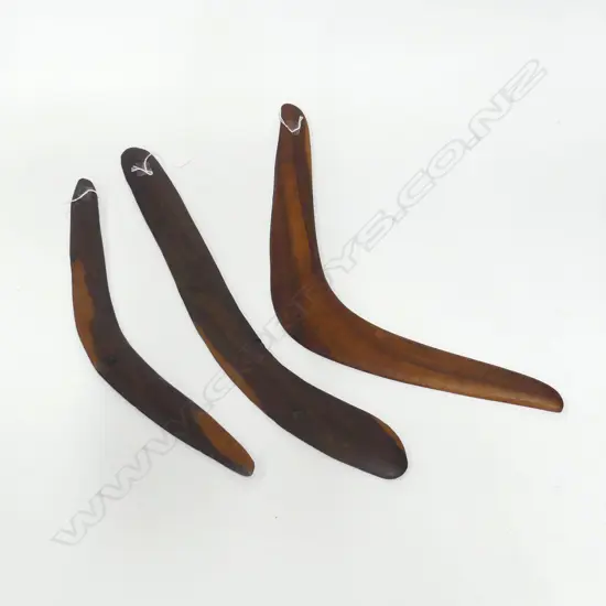 3 ABORIDGINAL HUNTING BOOMARANGS L620MM