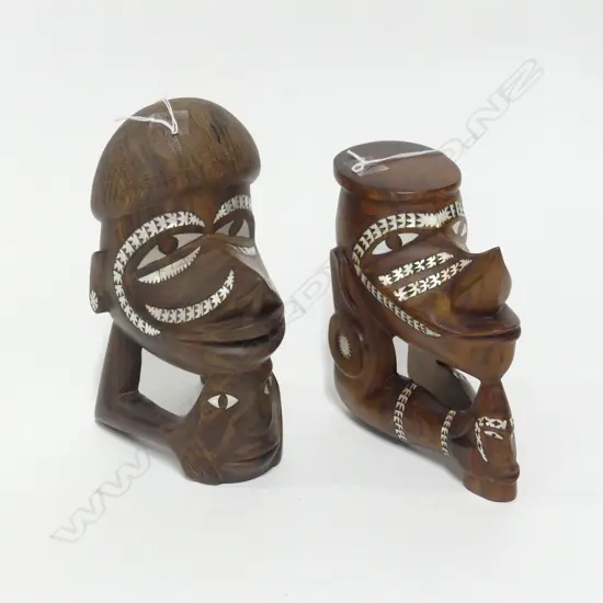 2 SOLOMAN ISLAND MOP INLAID CANOE PROW FIGURES H230MM