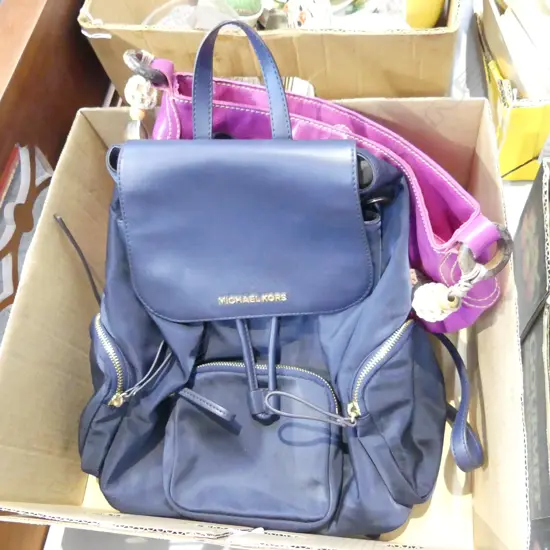 MICHAEL KORS BACKPACK, PURPLE OLGA BERG HANDBAG, WALLET & GLASSES CASE