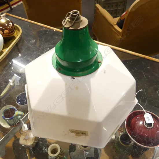 INDUSTRIAL LIGHT FITTING, WHITE PLASTIC HEXAGONAL SHADE 370mm dia