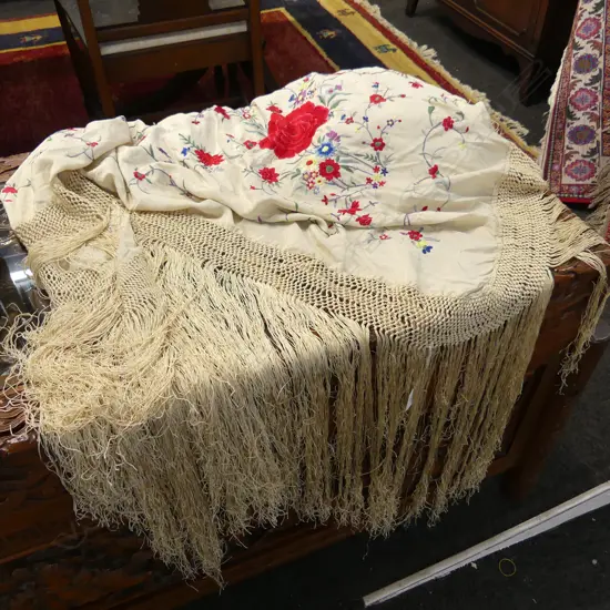 CANTON EMBROIDERED SILK SHAWL