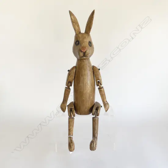 CARVED WOODEN ARTICULATED BUNNY RABBIT H.365mm sitting up