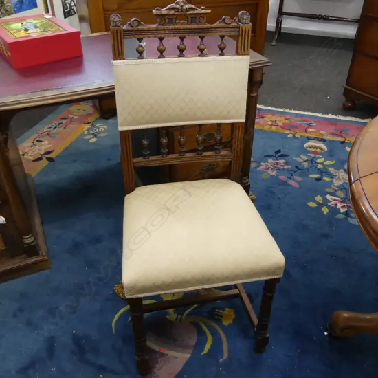 OAK CARVED BACK UPOLSTED BEDROOM CHAIR H990MM