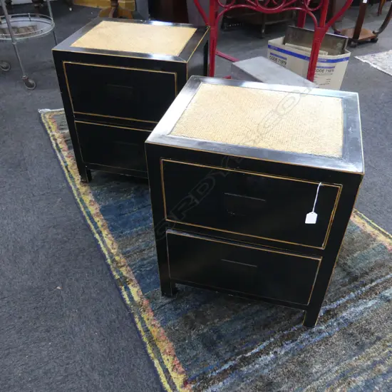 PAIR OF ORIENTAL BEDSIDE 2 DRAWER BEDSIDE CABINETS H 610 MM