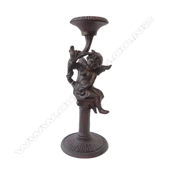 ANTIQUE CAST IRON CHERUB BIRD BATH GARDEN ORNAMENT, H.490MM