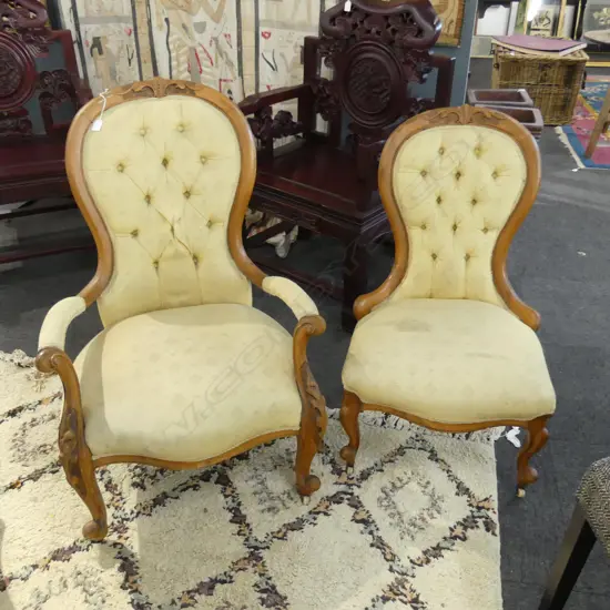 VICTORIAN GRANDFATHER & GRANDMOTHER CHAIRS