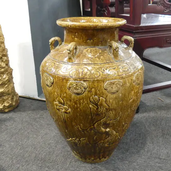 LG ORIENTAL DRAGON POTTERY FLOOR VASE H.530mm