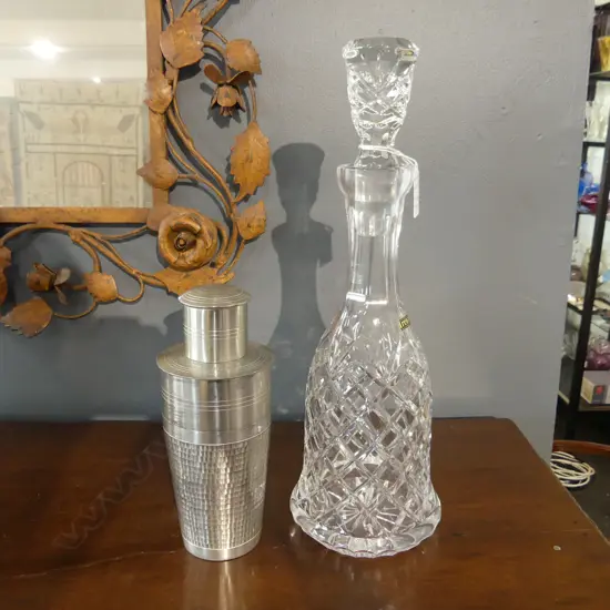 IRENA CRYSTAL DECANTER H.360mm + PEWTER COCKTAIL SHAKER