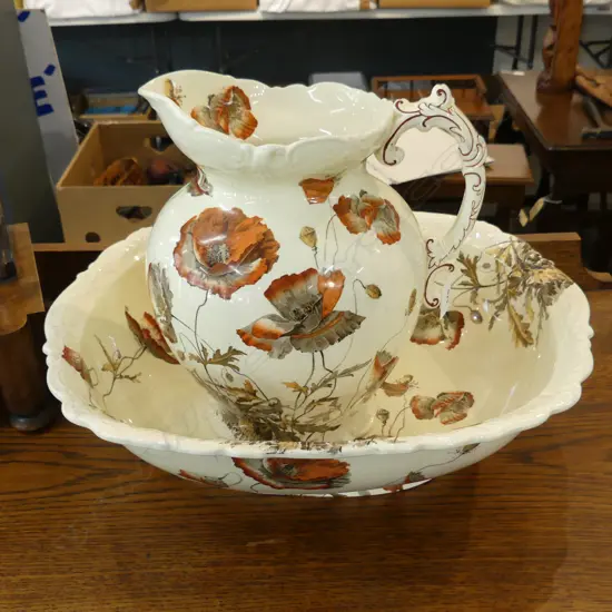 ANTIQUE BASIN 445x365mm & JUG H.285mm 'SHIRLEY POPPIES' PATTERN