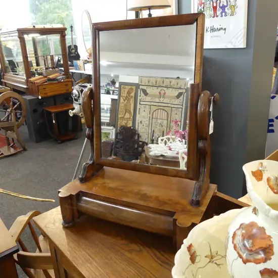 ANTIQUE MAHOGANY TOILET MIRROR (PARTS IN DRAWER) H.560mm