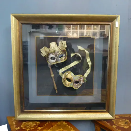 2 FRAMED VENETIAN MASKS 755x740x155mm OVERALL SIZE