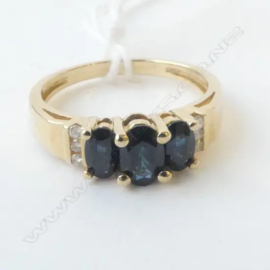 14ct PLATED SYN SAPPHIRE/DIAMONDS  RING SIZE O