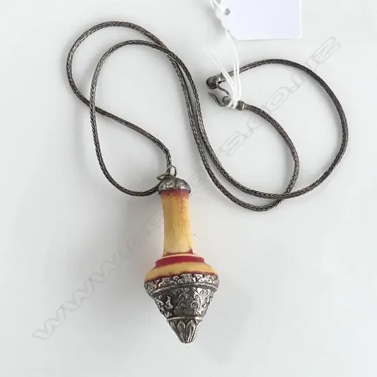 VINTAGE IVORY & SILVER PENDANT ON SILVER CHAIN, PURCHASED INDIA 1950s