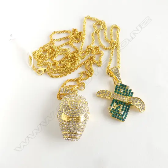 2 COSTUME DIAMANTE PENDANT NECKLACES 