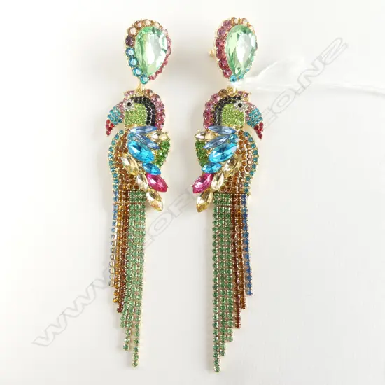 PR PARROT MULTI COLOURED DIAMANTE DROP EARRINGS