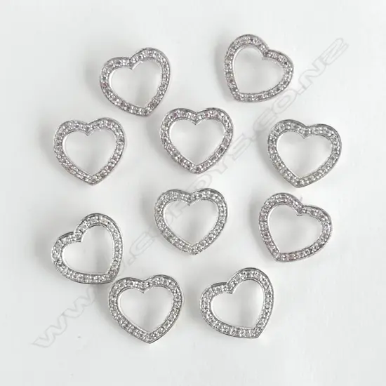 10 SILVER SET HEART SHAPED CZ PENDANTS, NEW
