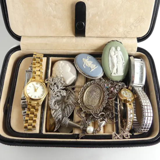 ASST. JEWELLERY INCL. STG CAMEOS, STG NECKLACES, WRIST WATCHES ETC