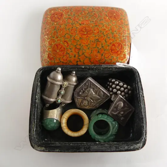 COLLECTION 8 VINTAGE ETHNIC SILVER, IVORY & JADE RINGS