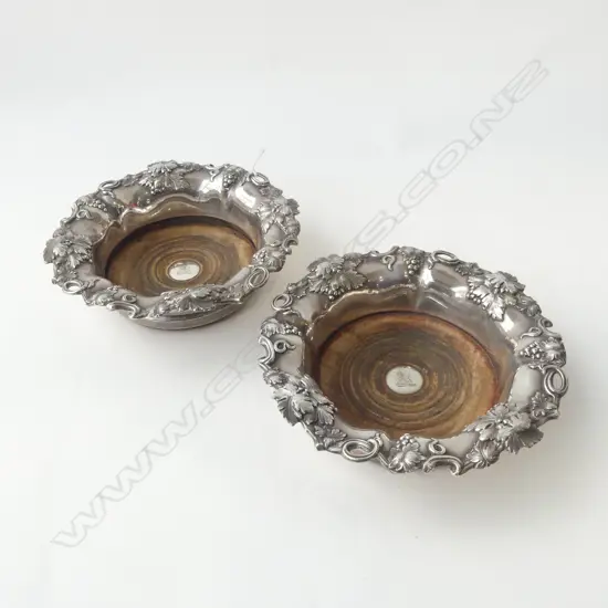 PR SILVER PLATE WINE COASTERS 190mm dia