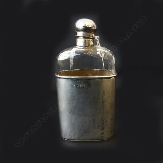 STG SILVER & CRYSTAL HIP FLASK, B'HAM 1906 H.165mm 114gms