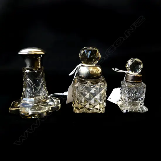 3 S/SILVER CRYSTAL DRESSINGTABLE BOTTLES H100MM TALLEST