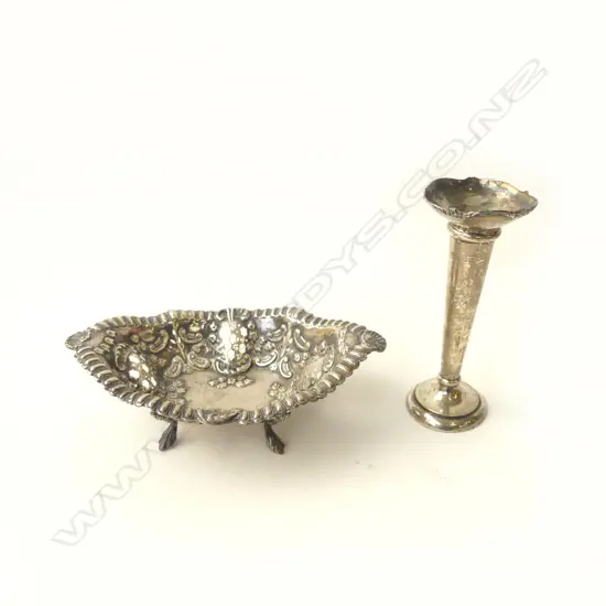 STG SILVER DISH 81gms & POSY VASE 39gms
