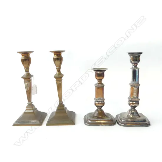 2 PRS CANDLESTICKS; TELESCOPIC OSP H.220/175mm, BRASS H.235mm