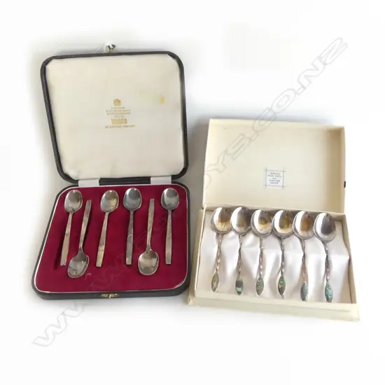 2 SETS OF 6 STG SILVER TEASPOONS, CASED 71 & 50gms