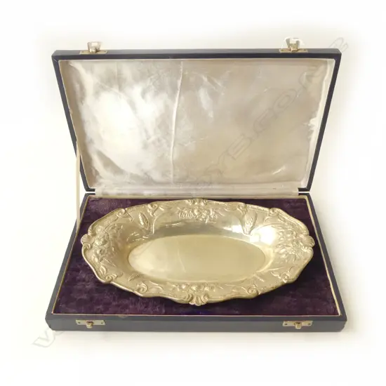 925 SILVER OVAL DISH W. 295mm, CASED 325gms