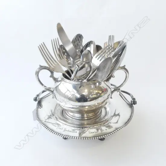 2 PCES SILVER PLATE + ASST. CUTLERY
