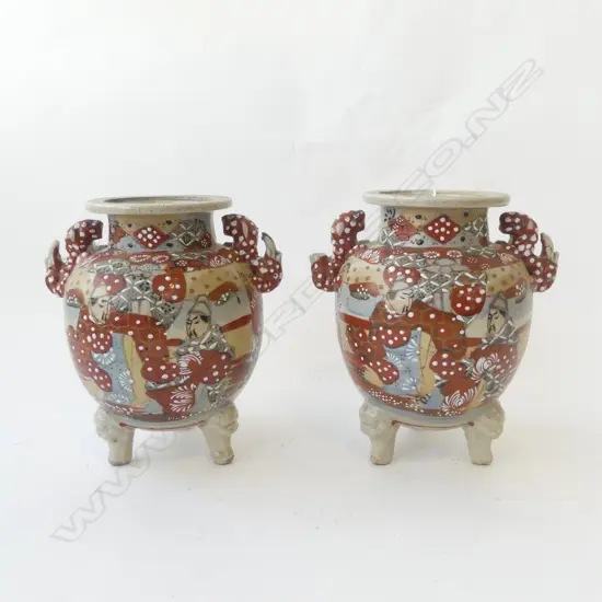 PR SATSUMA VASES (NO LIDS, MINOR LOSS TO 1 HANDLE) H.200mm