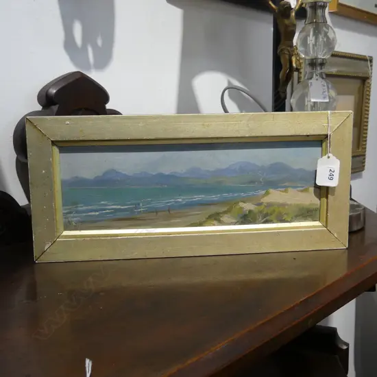 SMALL COLONIAL OIL BEACH SCENE SIGNED NINA JONES H160 L360MM
