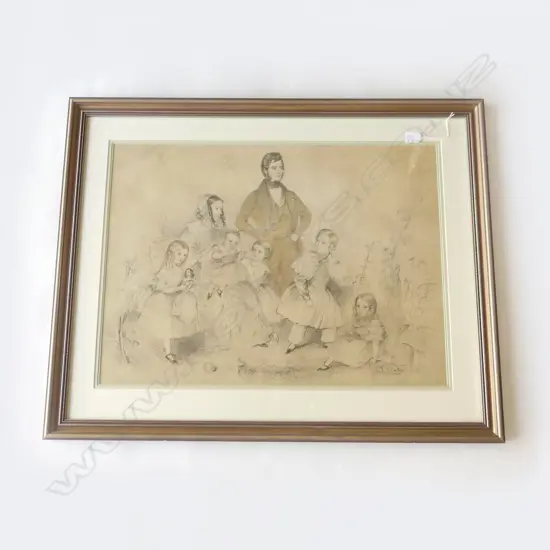 ARTIST UNKNOWN, VICTORIAN FAMILY, PENCIL SKETCH 520x715mm