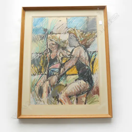 2 ABSTRACT FIGURES, PASTEL ON PAPER, SIGNED (PAYTON 86?) 745x555mm