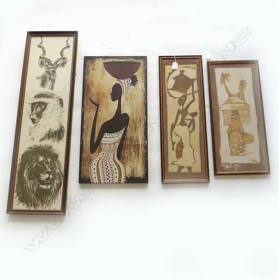 FOUR PC ETHNIC ART VARIOUS TECHNIQUE, TALLEST 880MM 