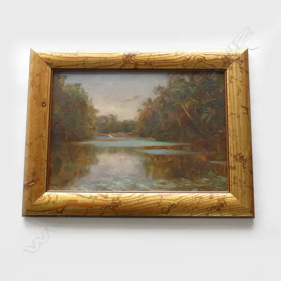 RIVER SCENE, OIL ON CANVAS, UNSIGNED, 340 x 490mm