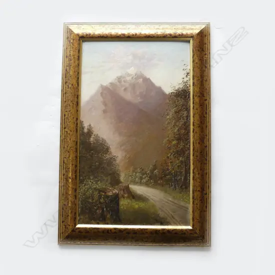 MOUNTAIN SCENE, OIL ON BOARD, ARTIST UNKNOWN, 510 x 310mm