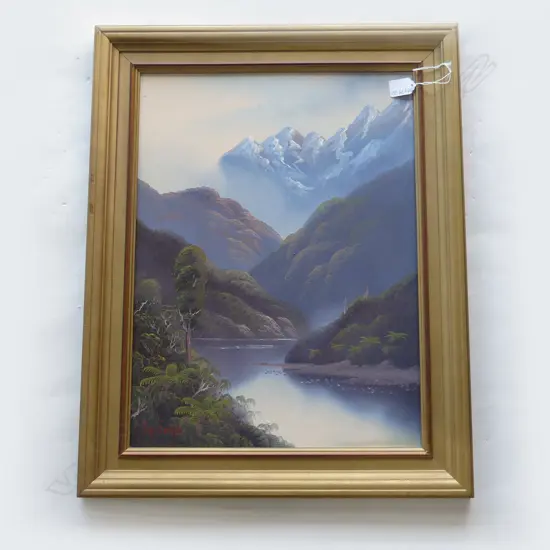 OIL ON BOARD BY IAN EVANS OF FIORDLAND OTHER WORK ON BACK OF THIS ONE 520X380mm