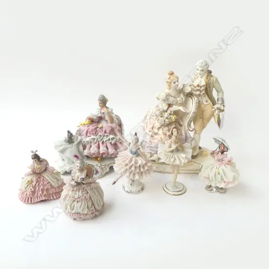 7 DRESDEN FIGURINES; BALLERINAS ETC H.250mm