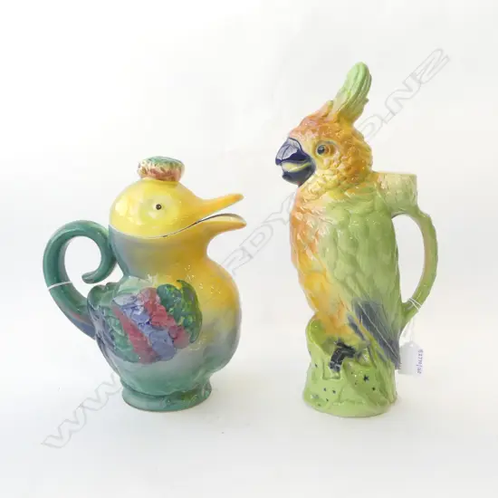 VINTAGE WEST GERMAN DUCK JUG H250 & FRENCH CHINA PARROT JUG H320MM
