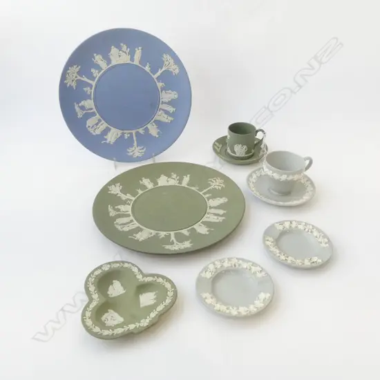9PCS WEDGWOOD JASPERWARE & EMBOSSED QUEENS WARE