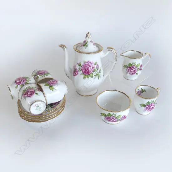 VINTAGE CHINA COFFEE SET 5C/S C/SUGAR  COFFEE POT H190MM ORLEANS ROSE PAT