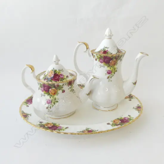 ROYAL ALBERT OLD COUNTRY ROSES TEAPOT & COFFEE POT + OVAL PLATTER 275x350mm