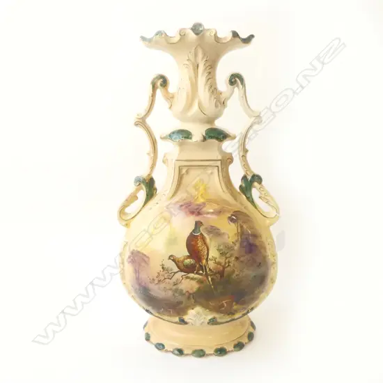 TALL EDWARDIAN HAND PAINTED PHEASANT VASE H480MM