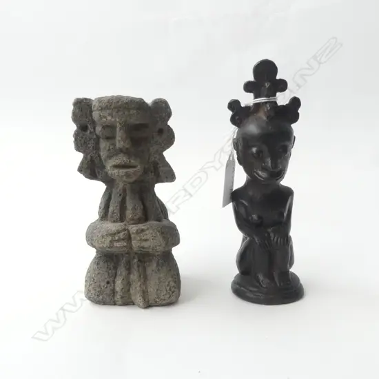 2 ETHNIC FIGURES; CARVED STONE & METAL H.155mm
