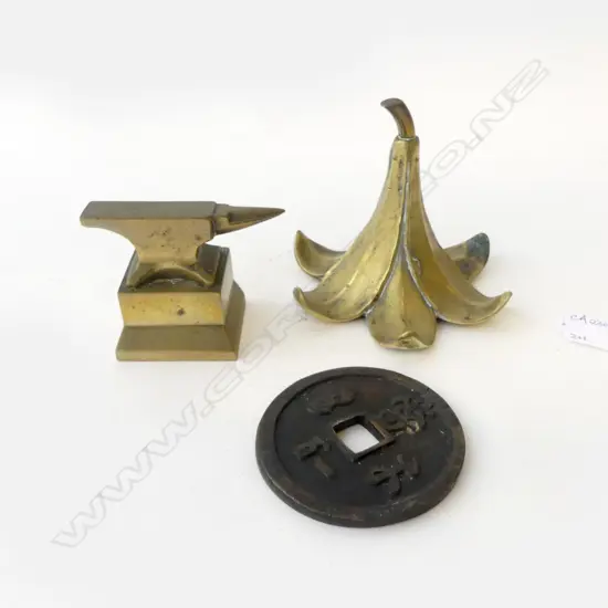 3 PCES; BRASS ANVIL & BELL H.110m, AND IRON TSUBA 80mm dia