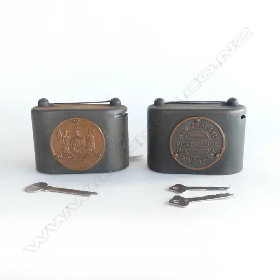 2 NZ POST OFFICE SAVINGS MONEY BANKS H.70mm